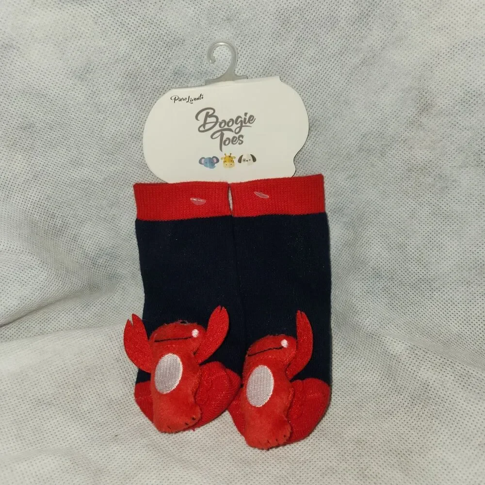 NWT Piero Liventi Boogie Toes Socks Red Lobster Navy Blue Rattle Stars Toddlers